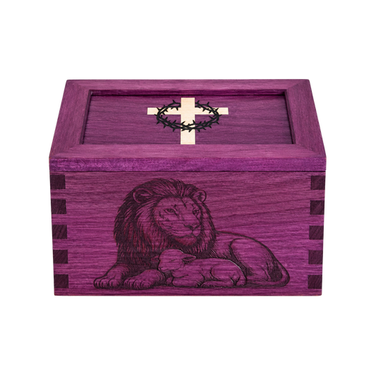 Lion & Lamb Purpleheart Keepsake Box